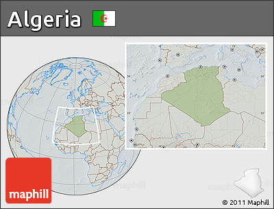 Savanna Style Location Map of Algeria, lighten, semi-desaturated, hill shading