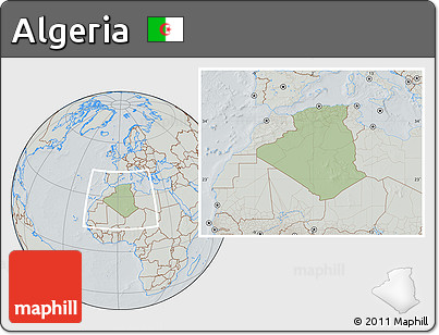 Savanna Style Location Map of Algeria, lighten, semi-desaturated, hill shading