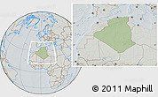 Savanna Style Location Map of Algeria, lighten, semi-desaturated, hill shading