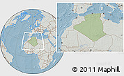 Savanna Style Location Map of Algeria, lighten, semi-desaturated, land only, hill shading