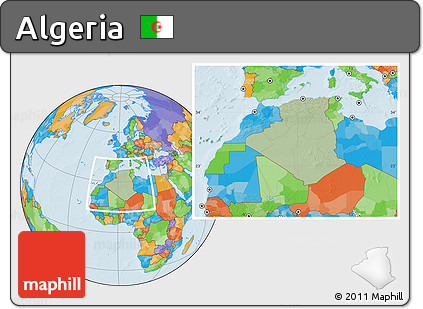Savanna Style Location Map of Algeria, political outside, hill shading
