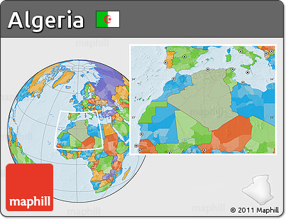 Savanna Style Location Map of Algeria, political outside, hill shading