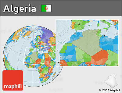 Savanna Style Location Map of Algeria, political outside, hill shading