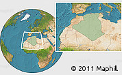 Savanna Style Location Map of Algeria, satellite outside, hill shading