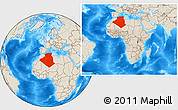 Shaded Relief Location Map of Algeria, within the entire continent