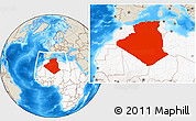 Shaded Relief Location Map of Algeria, highlighted continent