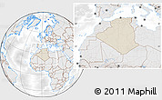 Shaded Relief Location Map of Algeria, lighten, desaturated