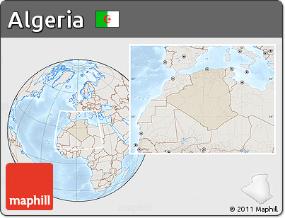 Shaded Relief Location Map of Algeria, lighten