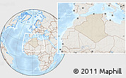 Shaded Relief Location Map of Algeria, lighten