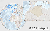 Shaded Relief Location Map of Algeria, lighten, semi-desaturated