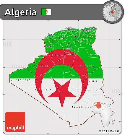 Flag Map of Algeria, flag aligned to the middle