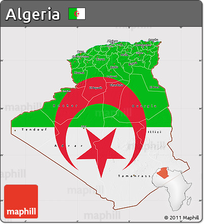 Flag Map of Algeria, flag aligned to the middle
