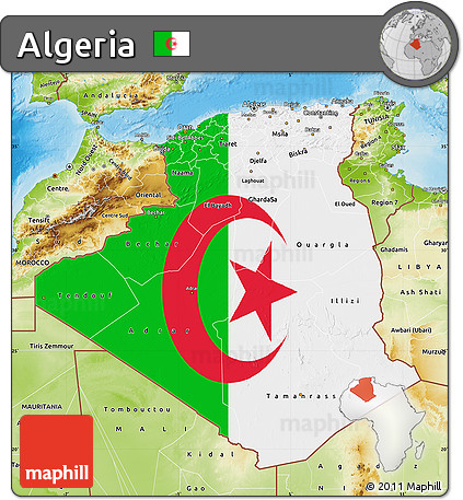 Flag Map of Algeria, physical outside
