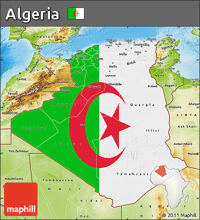 Flag Map of Algeria, physical outside