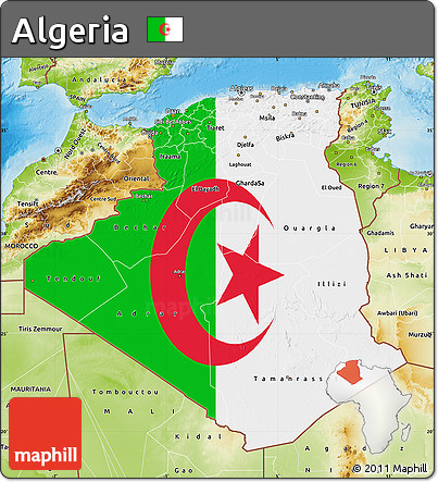 Flag Map of Algeria, physical outside