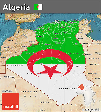 Flag Map of Algeria, satellite outside, flag rotated