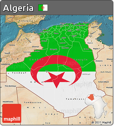 Flag Map of Algeria, satellite outside, flag rotated