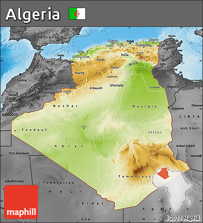 Physical Map of Algeria, darken, desaturated, land only