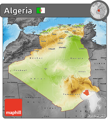 Physical Map of Algeria, darken, desaturated, land only