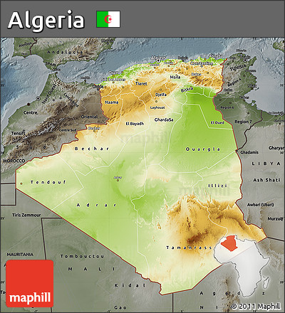 Physical Map of Algeria, darken, semi-desaturated
