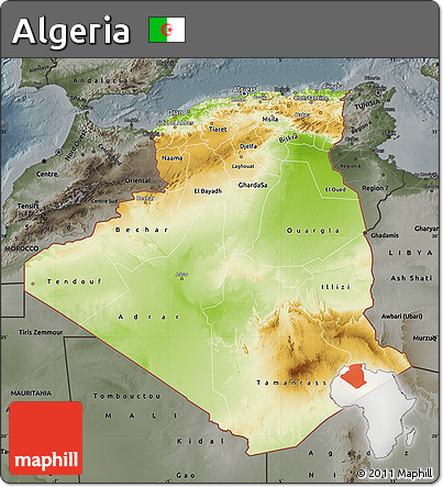 Physical Map of Algeria, darken, semi-desaturated