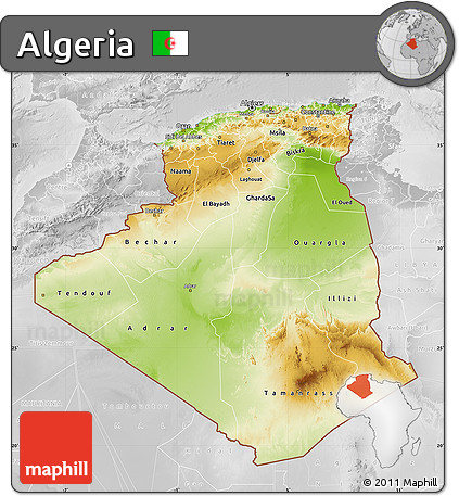 Physical Map of Algeria, lighten, desaturated