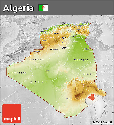 Physical Map of Algeria, lighten, desaturated