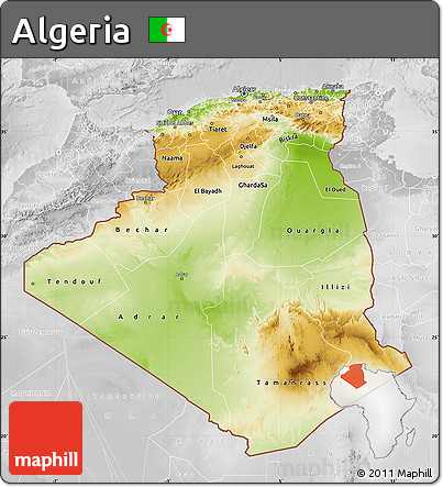 Physical Map of Algeria, lighten, desaturated
