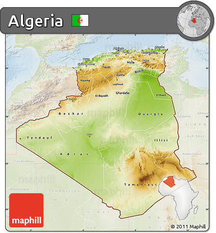 Physical Map of Algeria, lighten