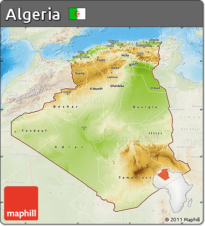 Physical Map of Algeria, lighten, land only