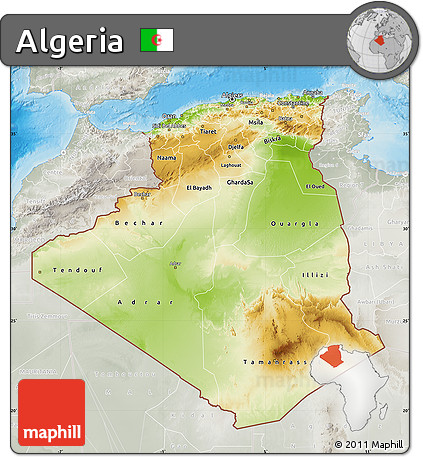 Physical Map of Algeria, lighten, semi-desaturated, land only