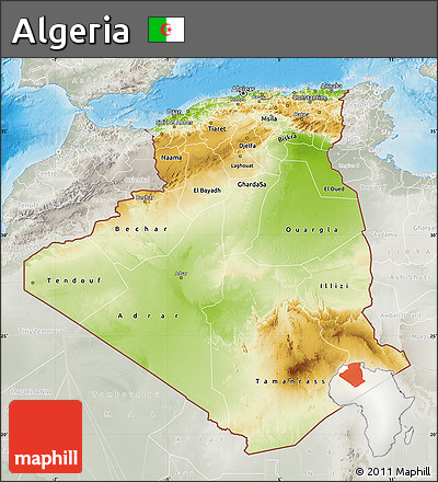 Physical Map of Algeria, lighten, semi-desaturated, land only