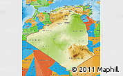 Physical Map of Algeria, political outside, shaded relief sea