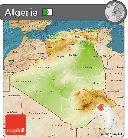 Physical Map of Algeria, satellite outside