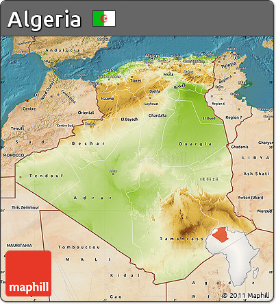 Physical Map of Algeria, satellite outside