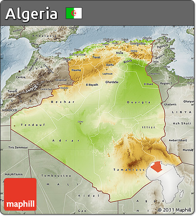 Physical Map of Algeria, semi-desaturated