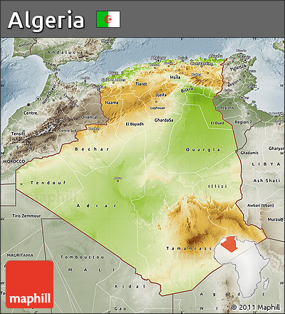 Physical Map of Algeria, semi-desaturated