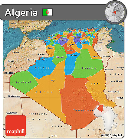 Political Map of Algeria, satellite outside