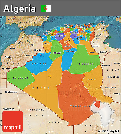 Political Map of Algeria, satellite outside