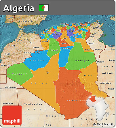 Political Map of Algeria, satellite outside