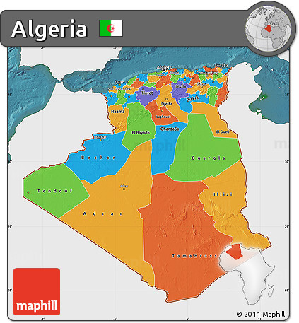 Political Map of Algeria, single color outside, satellite sea