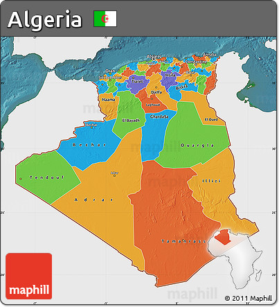 Political Map of Algeria, single color outside, satellite sea