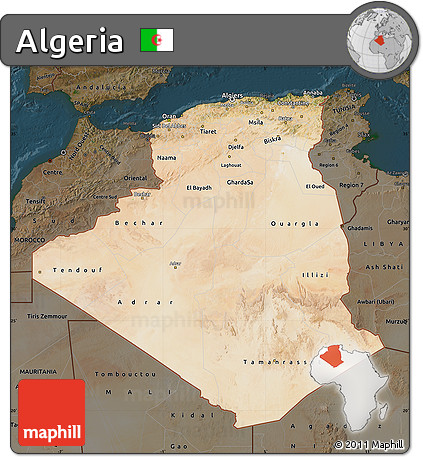Satellite Map of Algeria, darken