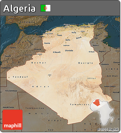 Satellite Map of Algeria, darken