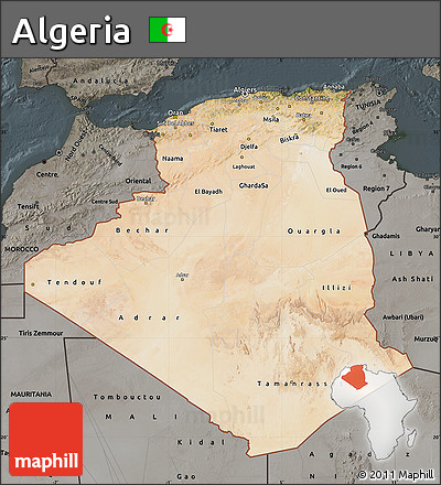 Satellite Map of Algeria, darken, semi-desaturated