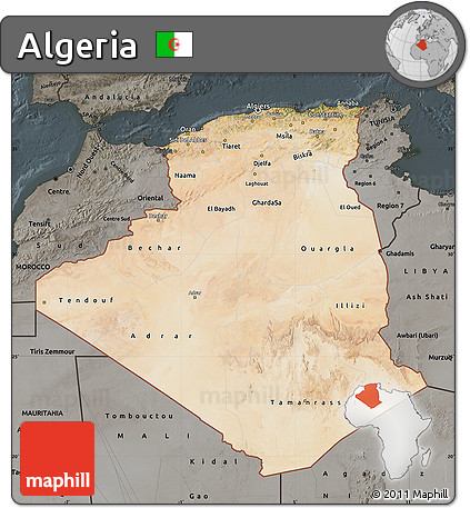 Satellite Map of Algeria, darken, semi-desaturated