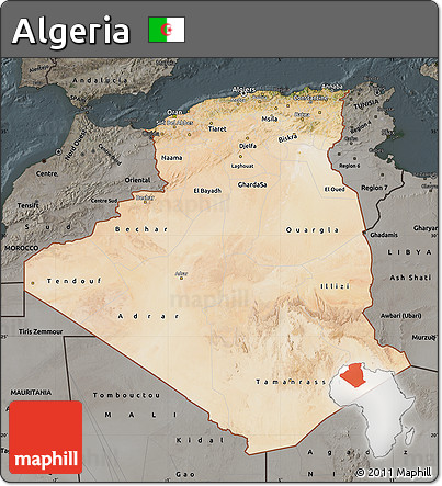 Satellite Map of Algeria, darken, semi-desaturated