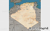 Satellite Map of Algeria, darken, semi-desaturated, land only