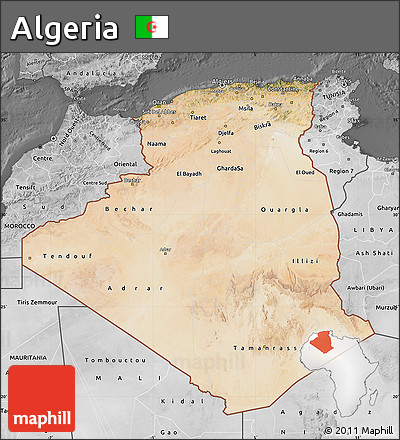 Satellite Map of Algeria, desaturated