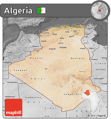 Satellite Map of Algeria, desaturated